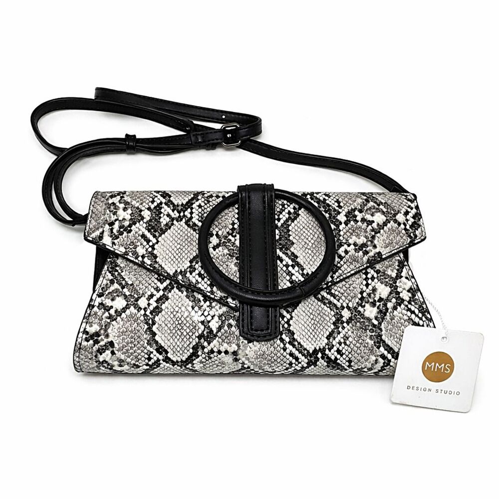 MMS Design Studio Snakeskin Crossbody/Wristl Bag Black White Womens New With Tag